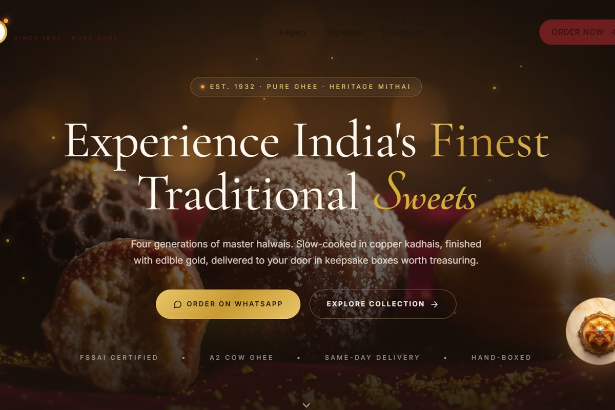 Heritage Sweet Shop — website built by RAM AI Web Solutions